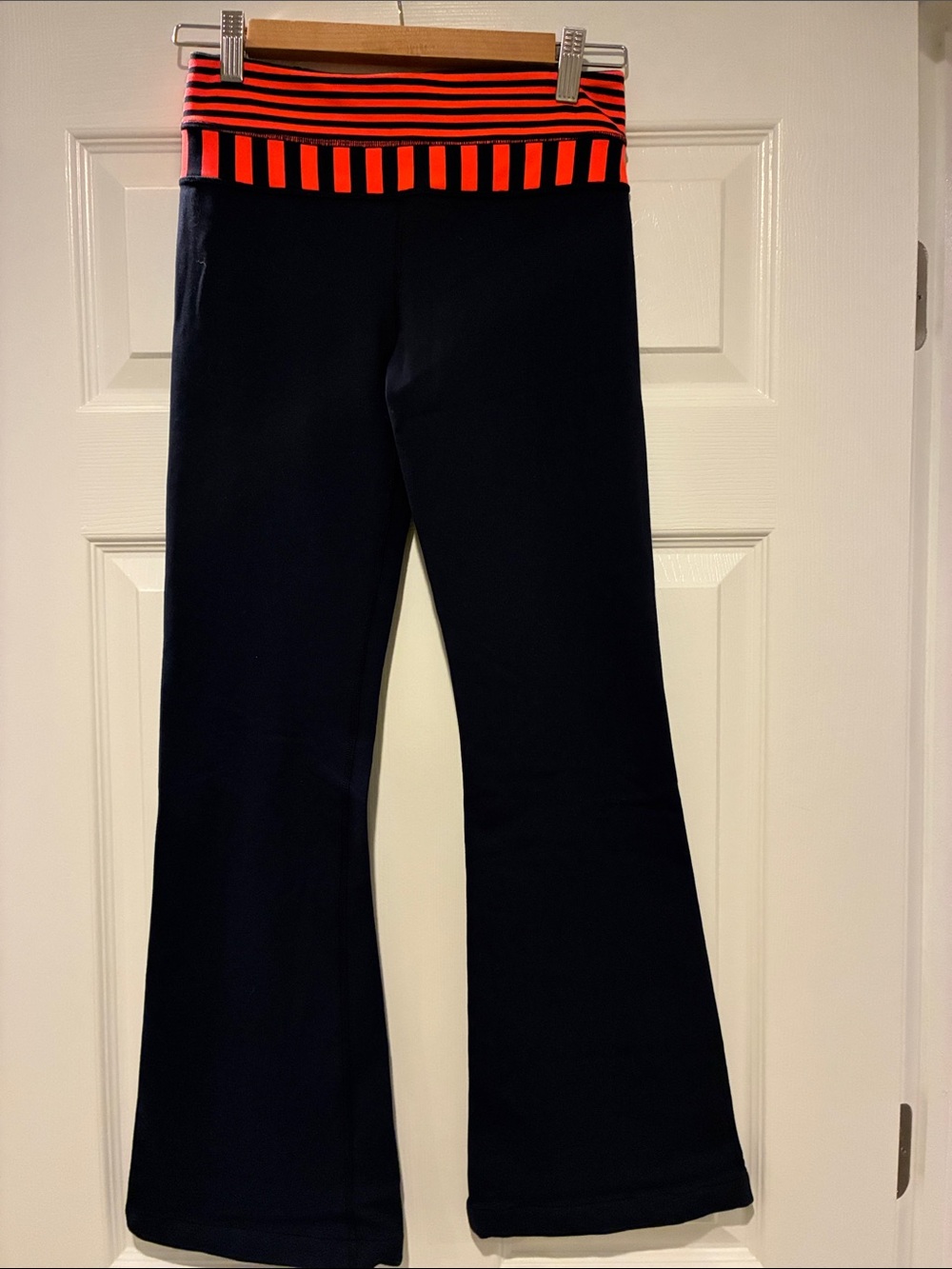 lululemon athletica Black Flare Pants with Red Striped Waistband
